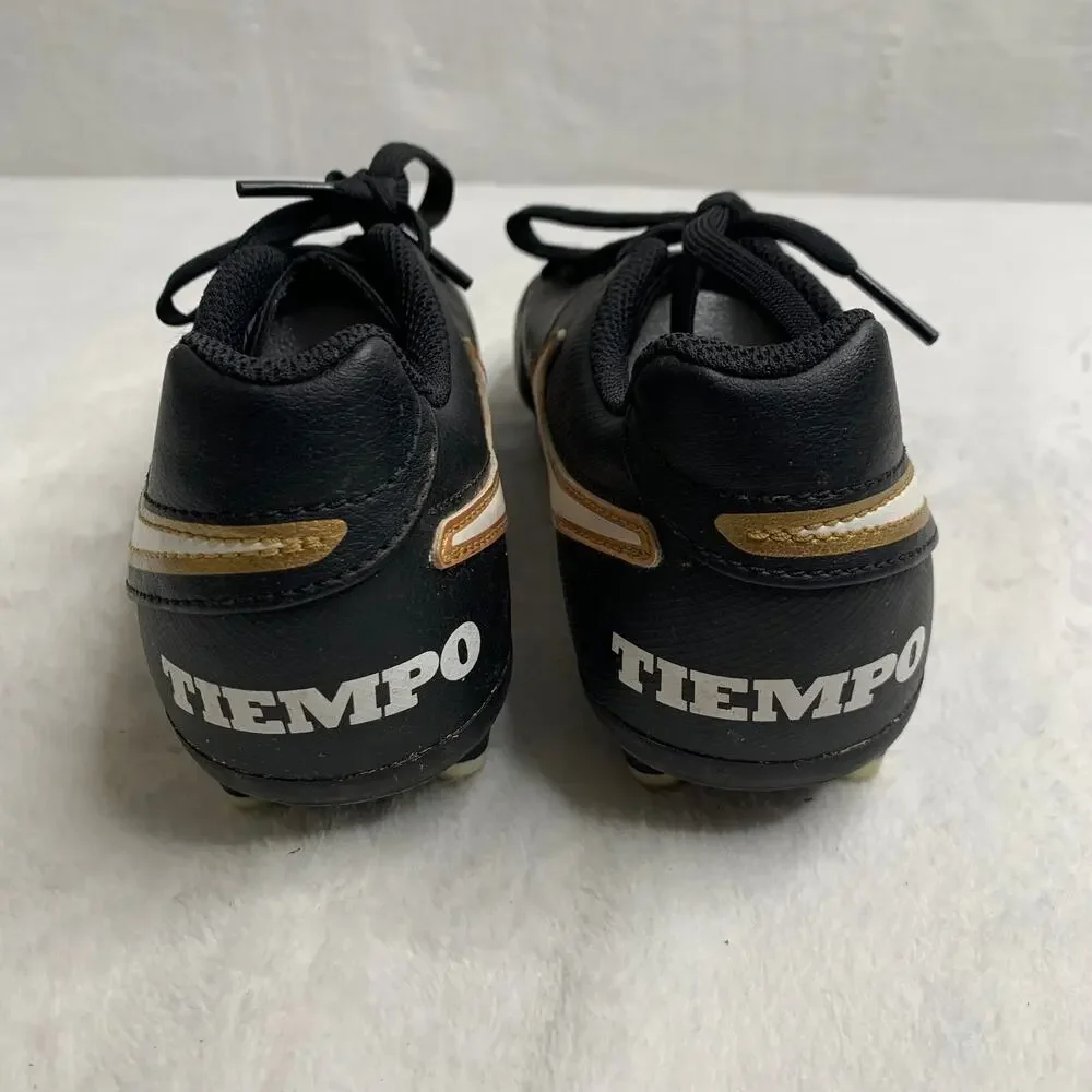 Nike Tiempo Rio III FG Boys Sz 1 Youth Soccer Cleats Black White Gold Leather